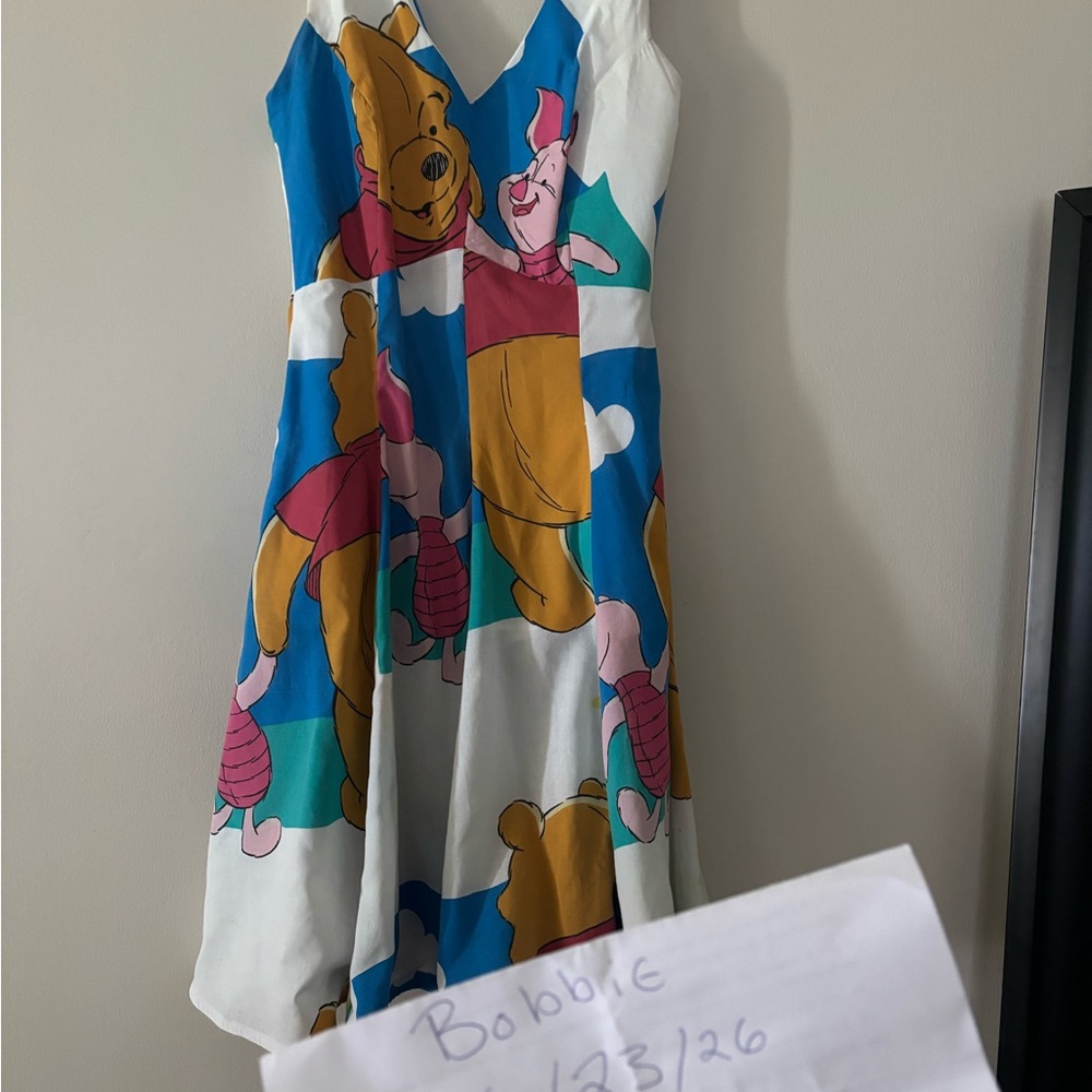 Winnie the Pooh & Piglet Printed A-Line Dress - White, Blue, Pink, Yellow